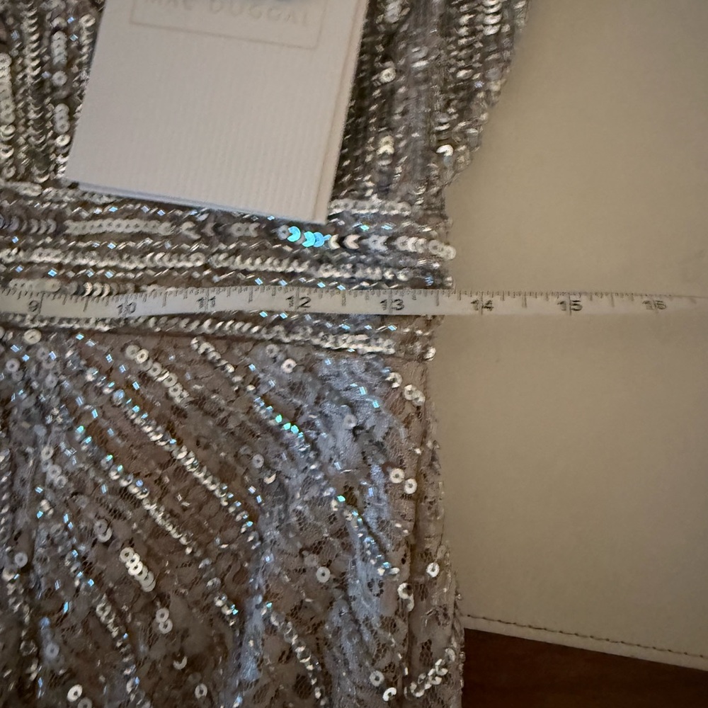 New | Mac Duggal 93676 Mac Gray Beaded Lace Long Sleeve
Midi Dress 4 - Picture 9 of 9